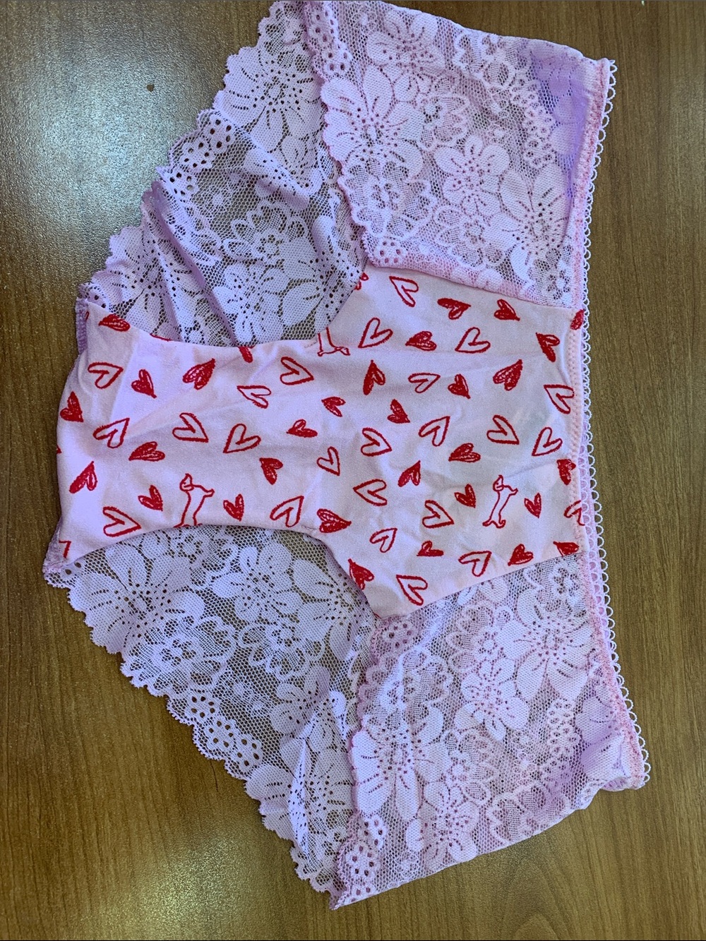 PINK Victoria's Secret Pink Lace Hiphugger Hipster with Red Heart Print